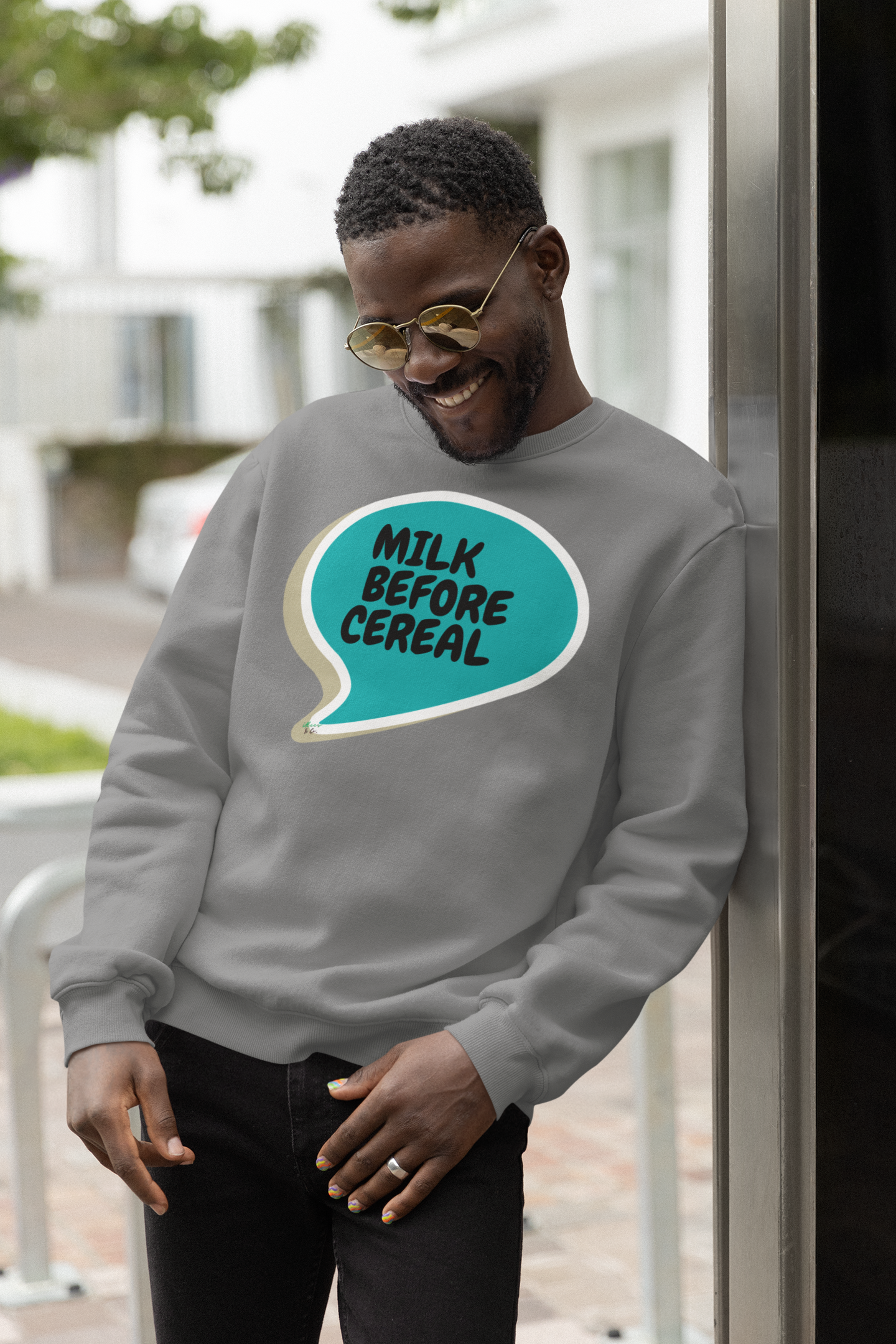 MILK BEFORE CEREAL SWEATSHIRT IN SPEECH BUBBLE UNIQUE GRAPHIC UNISEX CREWNECK PULLOVER STREETWEAR FASHION SWEATSHIRT BREAKFAST FOODS SWEATER SWEATSHIRTS CEREAL SWEATSHIRTS FOR WOMEN SWEATSHIRTS FOR MEN GIFT IDEAS FOR WOMEN MEN'S WEAR WOMEN'S WEAR