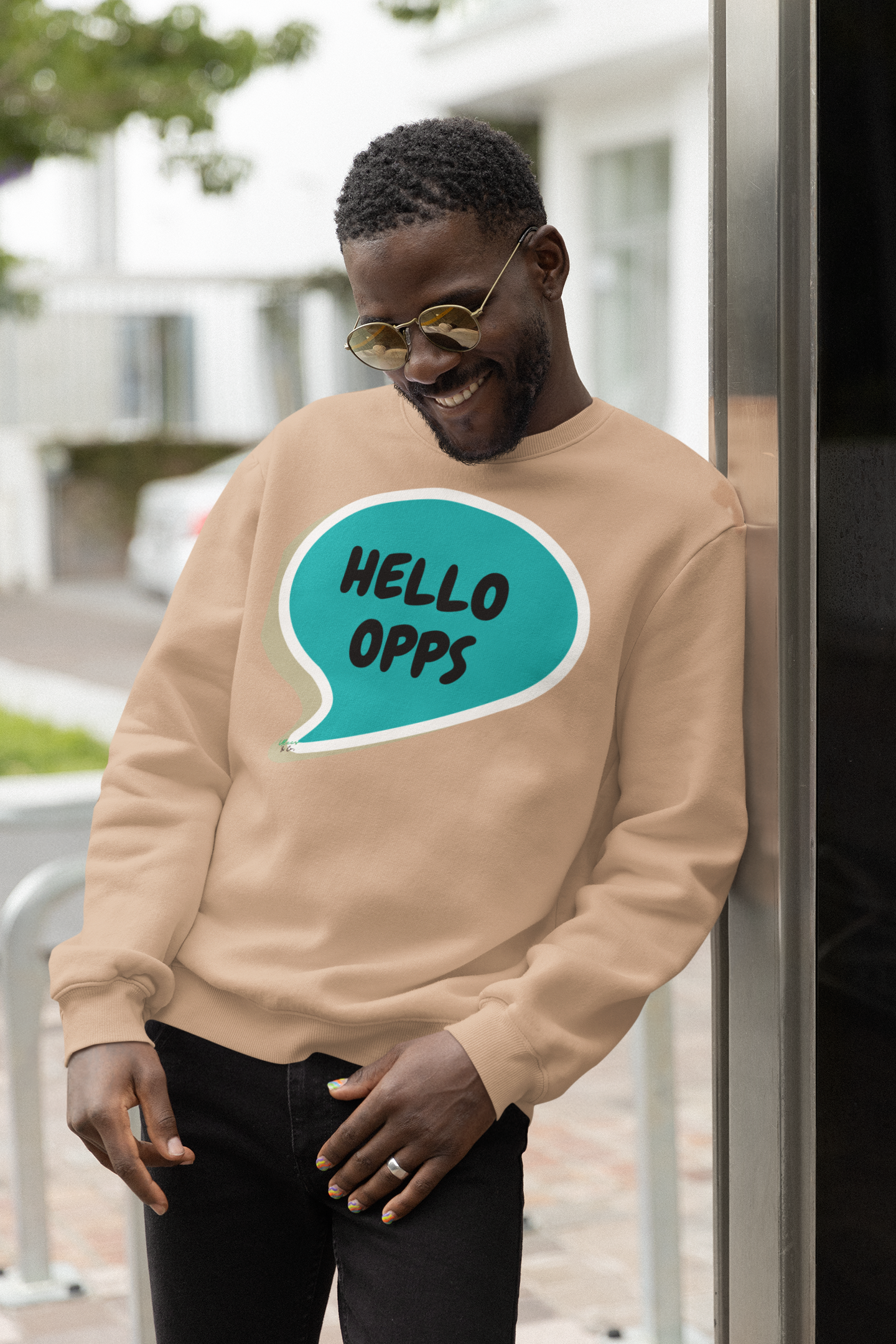 HELLO OPPS OPPONENTS TEES TSHIRTS TO ADDRESS HATERS IN PULLOVER CREWNECK SWEATSHIRT SPEECH BUBBLE DESIGN UNIQUE GRAPHIC UNISEX SWEATER STREETWEAR FASHION BIRTHDAY GIFTS FOR WOMEN GIFT FOR MEN