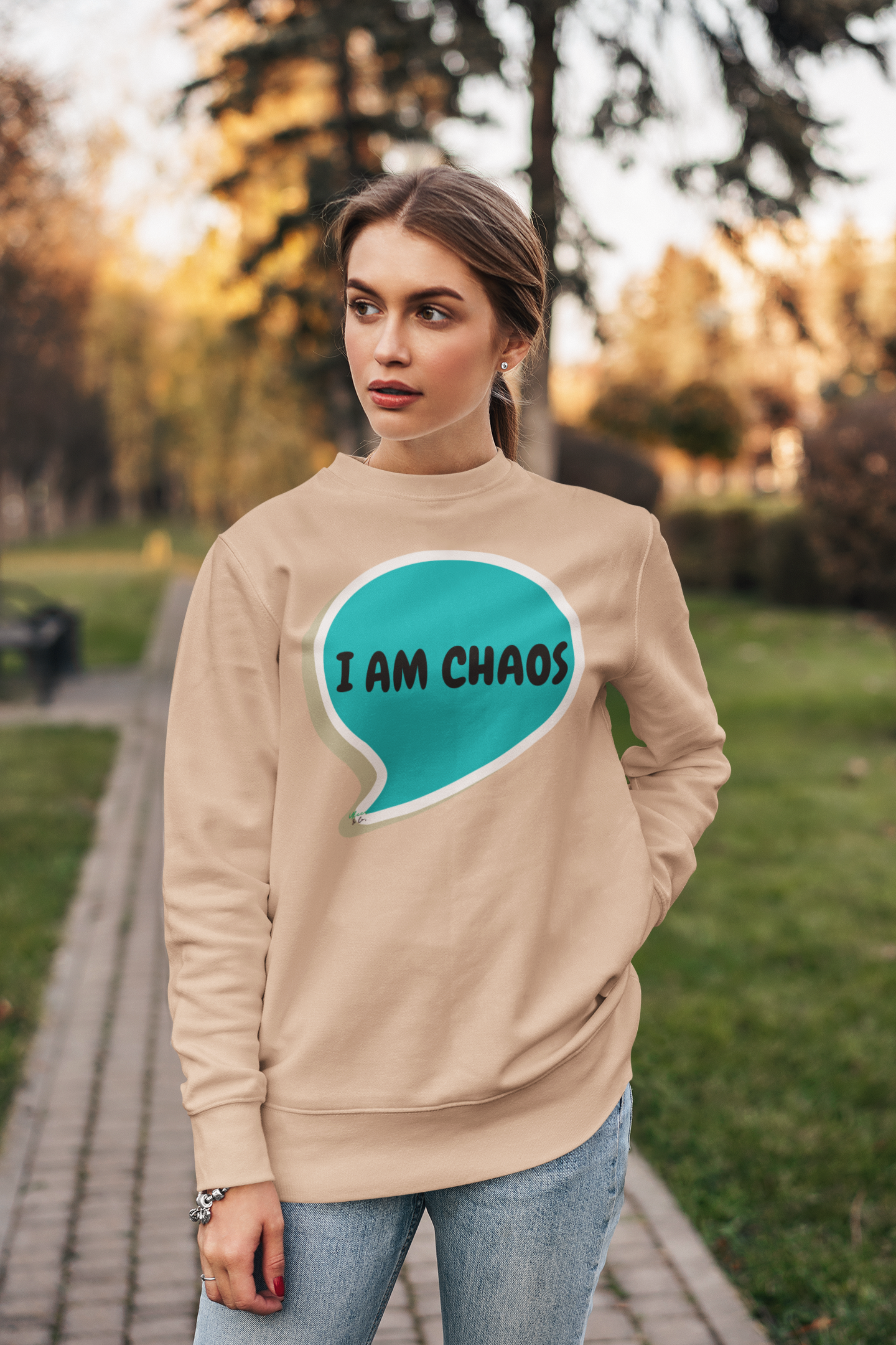 I AM CHAOS SWEATSHIRT IN SPEECH BUBBLE UNISEX CREWNECK PULLOVER SWEATSHIRT FUNNY SAYINGS SWEATER SARCASTIC SAYINGS SWEATSHIRTS