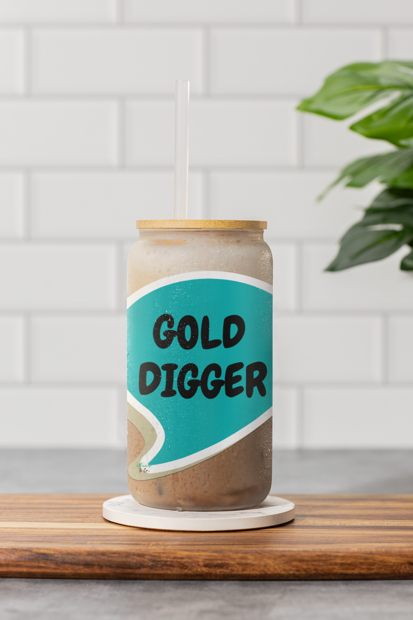 GOLD DIGGER SIPPER GLASS 16oz SPEECH BUBBLE FUNNY SAYINGS GLASSWARE ICED GLASS SARCASM ICED COFFEE GLASSES SARCASTIC SAYINGS DRINKWARE BAMBOO LID WITH STRAW GLASS CAN TUMBLERS