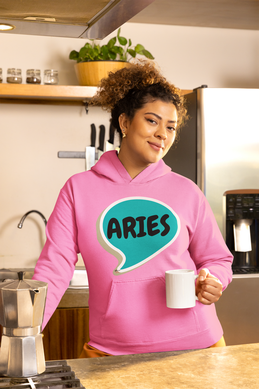 ARIES ZODIAC SIGN HOODIE IN SPEECH BUBBLE ARIES HOROSCOPE ASTRONOMY SIGN UNISEX PULLOVER HOODIE ARIES BIRTHDAY SIGN ARIES SEASON HOODIE GIFT FOR AN ARIES