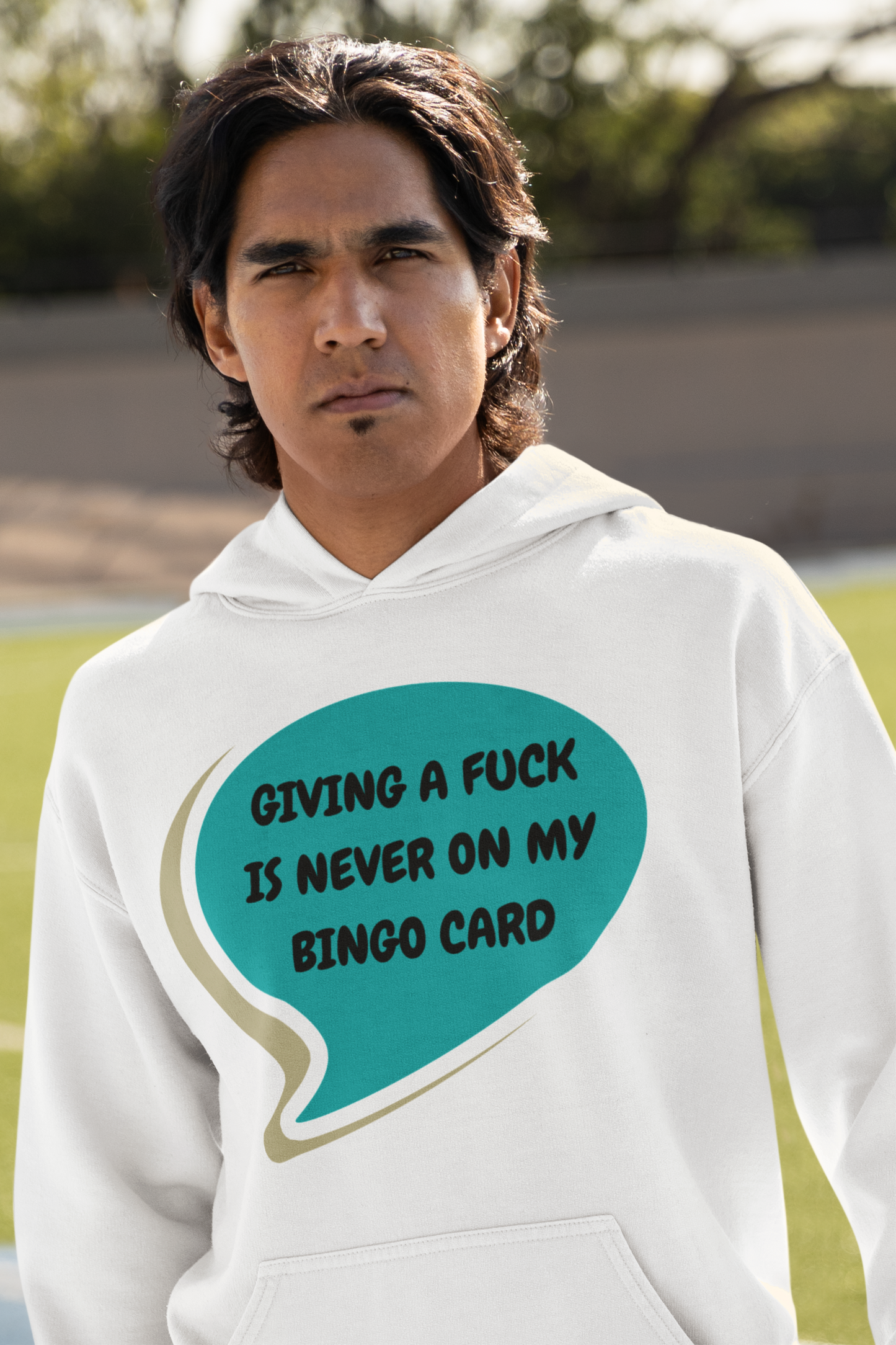GIVING A FUCK IS NEVER ON MY BINGO CARD IN SPEECH BUBBLE PULLOVER HOODIE UNISEX PULLOVER HOODIE GIFT IDEAS HOODIE FOR WOMEN PULLOVER HOODIE FOR MEN FUNNY SAYINGS HOODIE SARCASTIC SAYINGS HOODIES