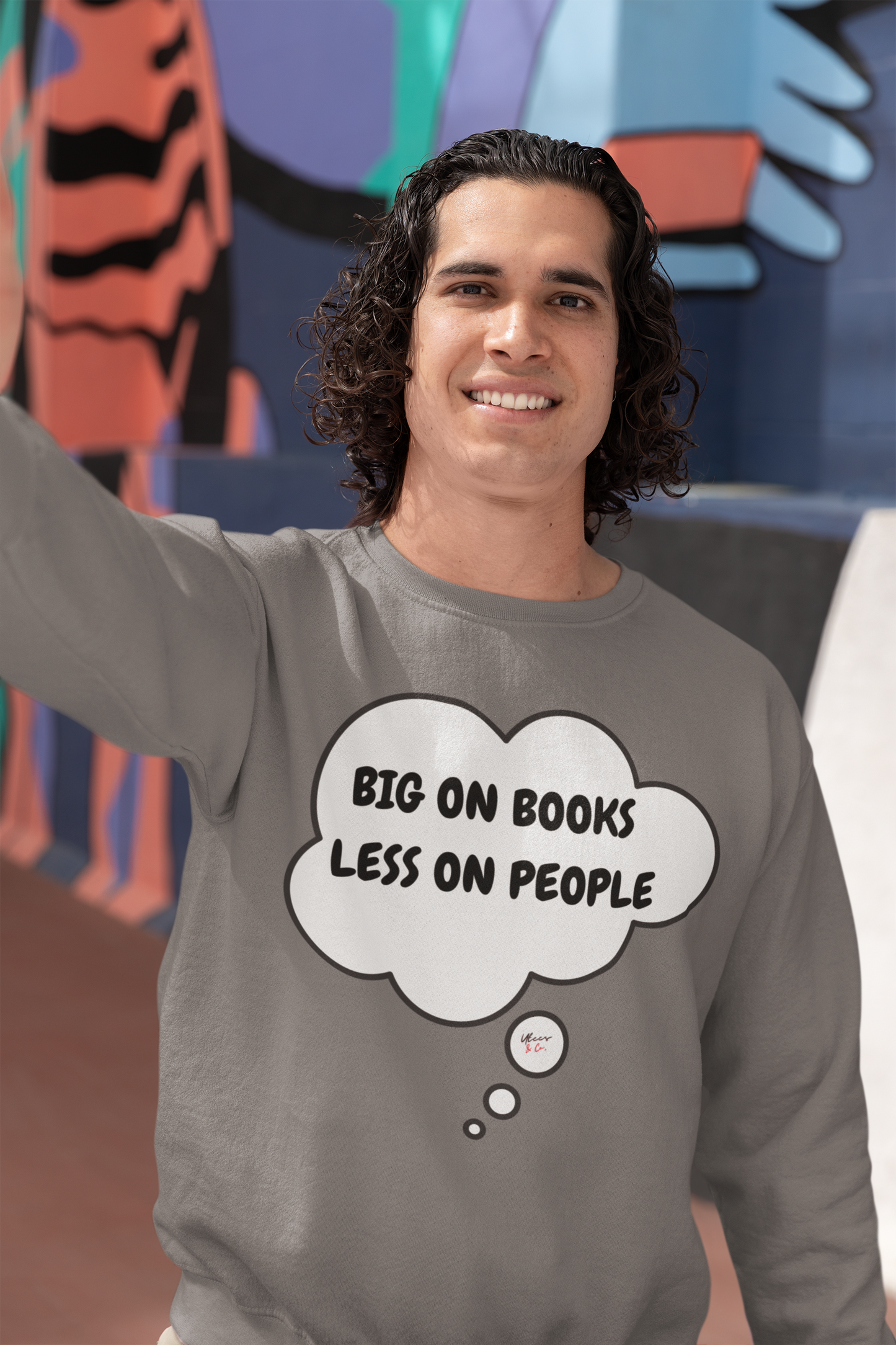 BIG ON BOOKS LESS ON PEOPLE IN THOUGHT BUBBLE UNISEX PULLOVER CREWNECK SWEATSHIRT GIFT SWEATSHIRT FOR WOMEN SWEATER FOR MEN SARCASTIC SWEATSHIRT FUNNY SAYINGS SWEATERS