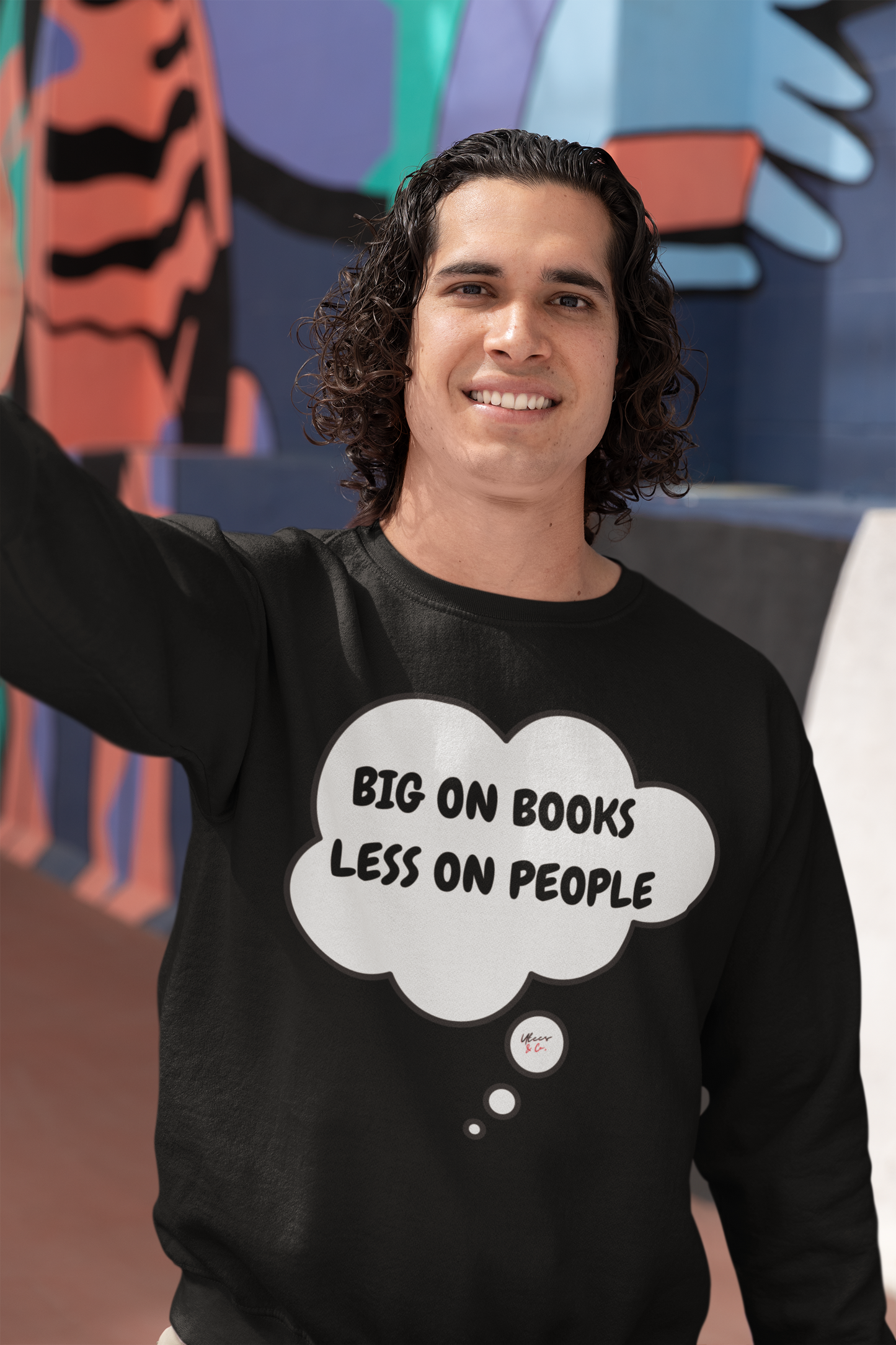 BIG ON BOOKS LESS ON PEOPLE IN THOUGHT BUBBLE UNISEX PULLOVER CREWNECK SWEATSHIRT GIFT SWEATSHIRT FOR WOMEN SWEATER FOR MEN SARCASTIC SWEATSHIRT FUNNY SAYINGS SWEATERS