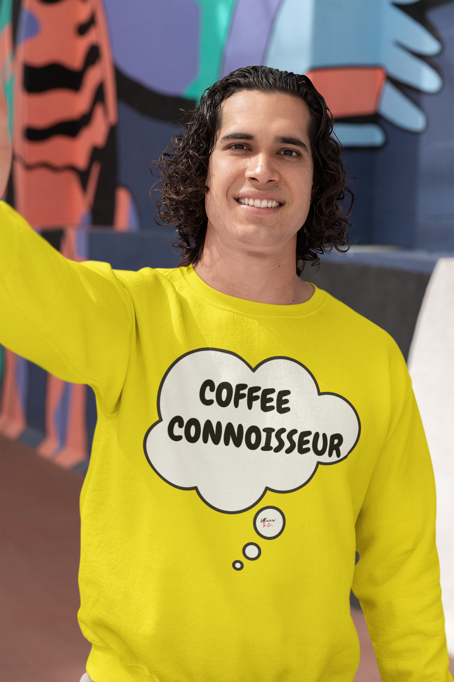 COFFEE CONNOISSEUR SWEATSHIRT IN THOUGHT BUBBLE UNISEX PULLOVER CREWNECK SWEATSHIRT FOR COFFEE DRINKERS SWEATSHIRT GIFT FOR COFFEE LOVERS