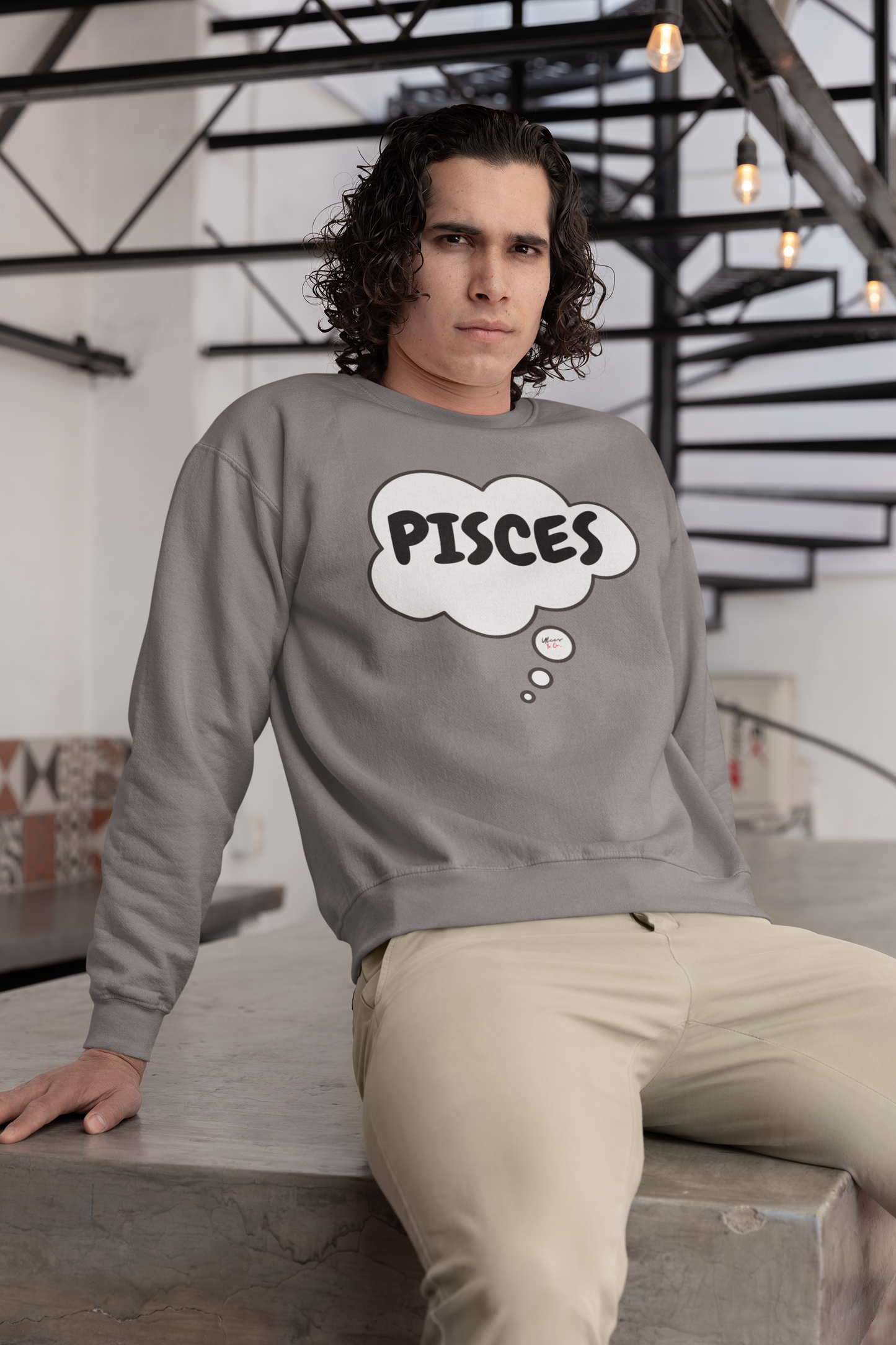 PISCES ZODIAC SIGN IN THOUGHT BUBBLE UNISEX CREWNECK PULLOVER SWEATSHIRT PISCES ZODIAC SIGN TRENDY SWEATERS BIRTHDAY GIFTS PISCES ZODIAC SYMBOLS SWEATSHIRT PISCES ZODIAC SEASON