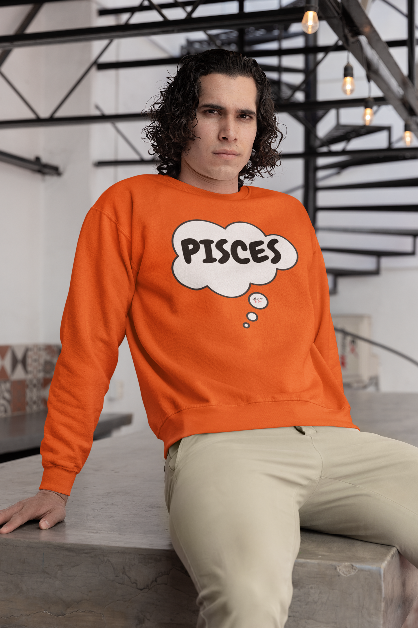 PISCES ZODIAC SIGN IN THOUGHT BUBBLE UNISEX CREWNECK PULLOVER SWEATSHIRT PISCES ZODIAC SIGN TRENDY SWEATERS BIRTHDAY GIFTS PISCES ZODIAC SYMBOLS SWEATSHIRT PISCES ZODIAC SEASON