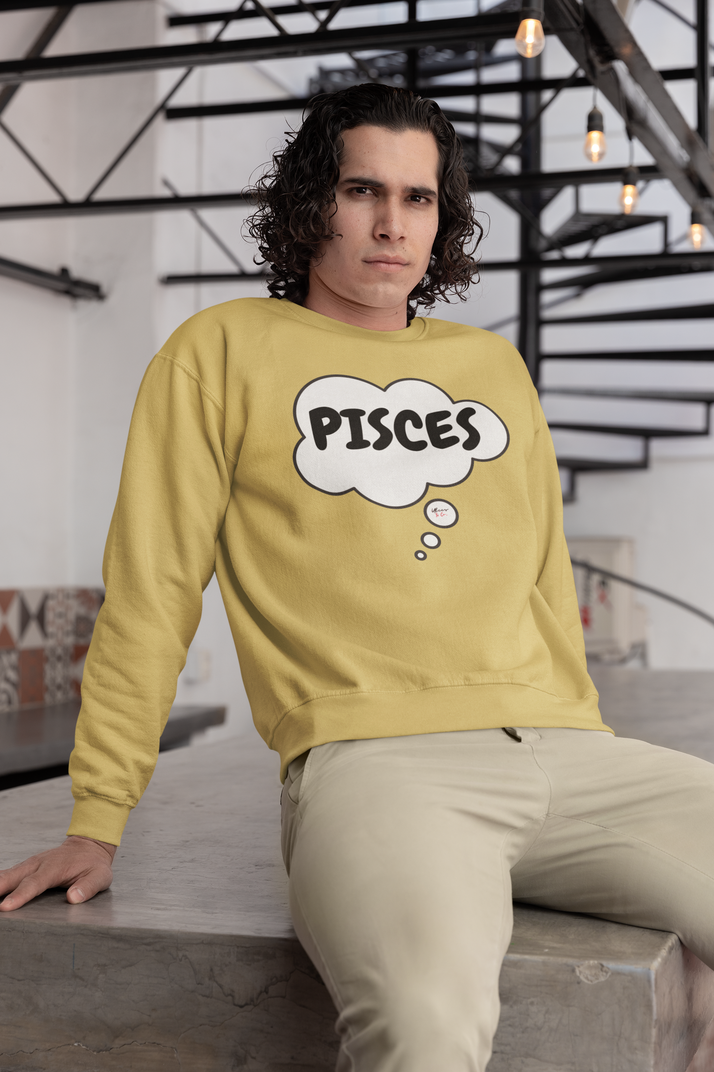 PISCES ZODIAC SIGN IN THOUGHT BUBBLE UNISEX CREWNECK PULLOVER SWEATSHIRT PISCES ZODIAC SIGN TRENDY SWEATERS BIRTHDAY GIFTS PISCES ZODIAC SYMBOLS SWEATSHIRT PISCES ZODIAC SEASON