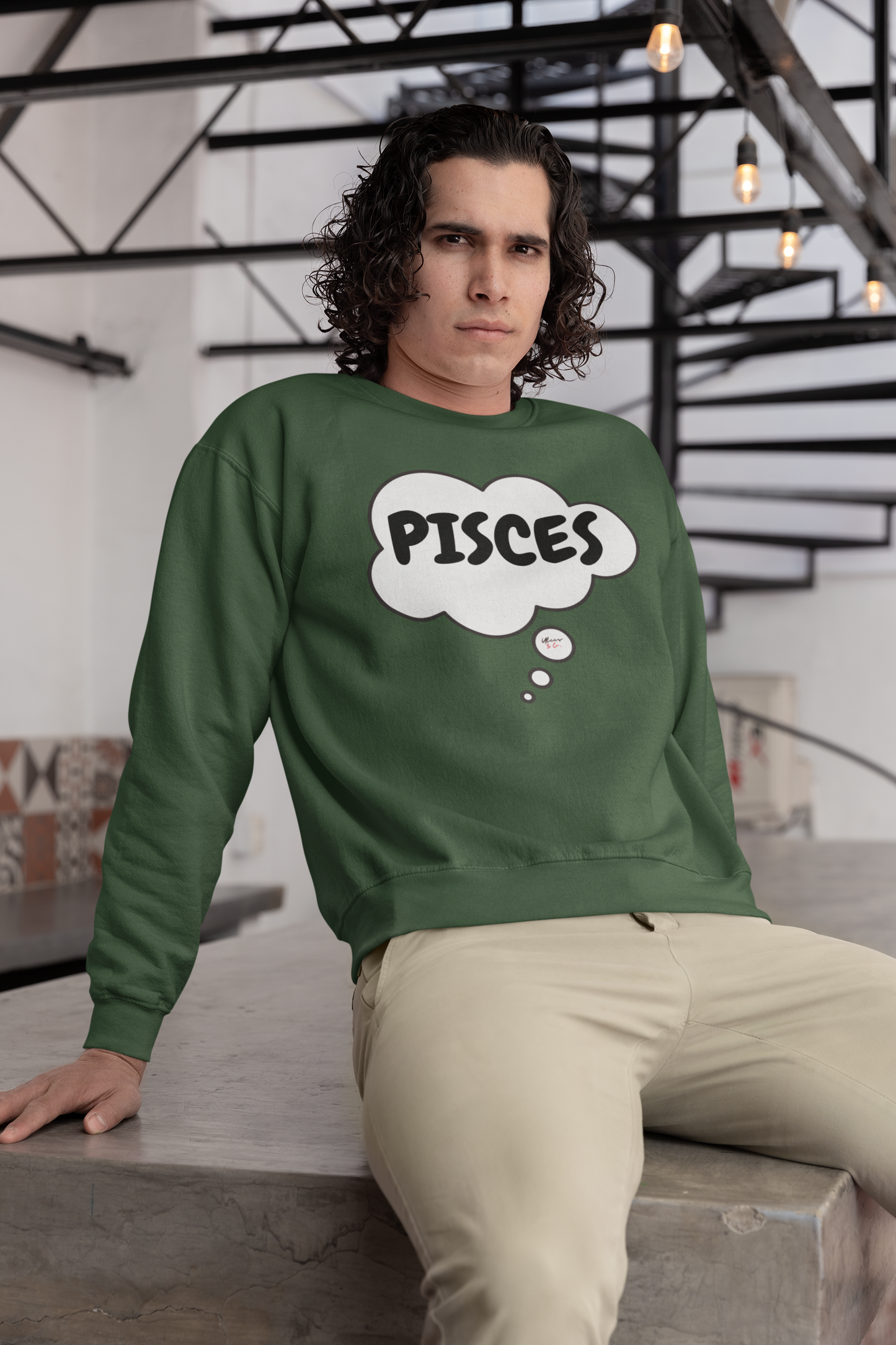 PISCES ZODIAC SIGN IN THOUGHT BUBBLE UNISEX CREWNECK PULLOVER SWEATSHIRT PISCES ZODIAC SIGN TRENDY SWEATERS BIRTHDAY GIFTS PISCES ZODIAC SYMBOLS SWEATSHIRT PISCES ZODIAC SEASON