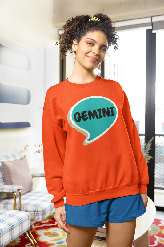 GEMINI ZODIAC SIGN IN SPEECH BUBBLE UNISEX CREWNECK PULLOVER SWEATSHIRT CONSTELLATION SIGNS HOROSCOPE GEMINI ZODIAC SIGNS SWEATER ASTRONOMY GEMINI SIGNS SWEATSHIRT ZODIAC SYMBOLS SWEATSHIRT GEMINI SIGN ZODIAC SEASON