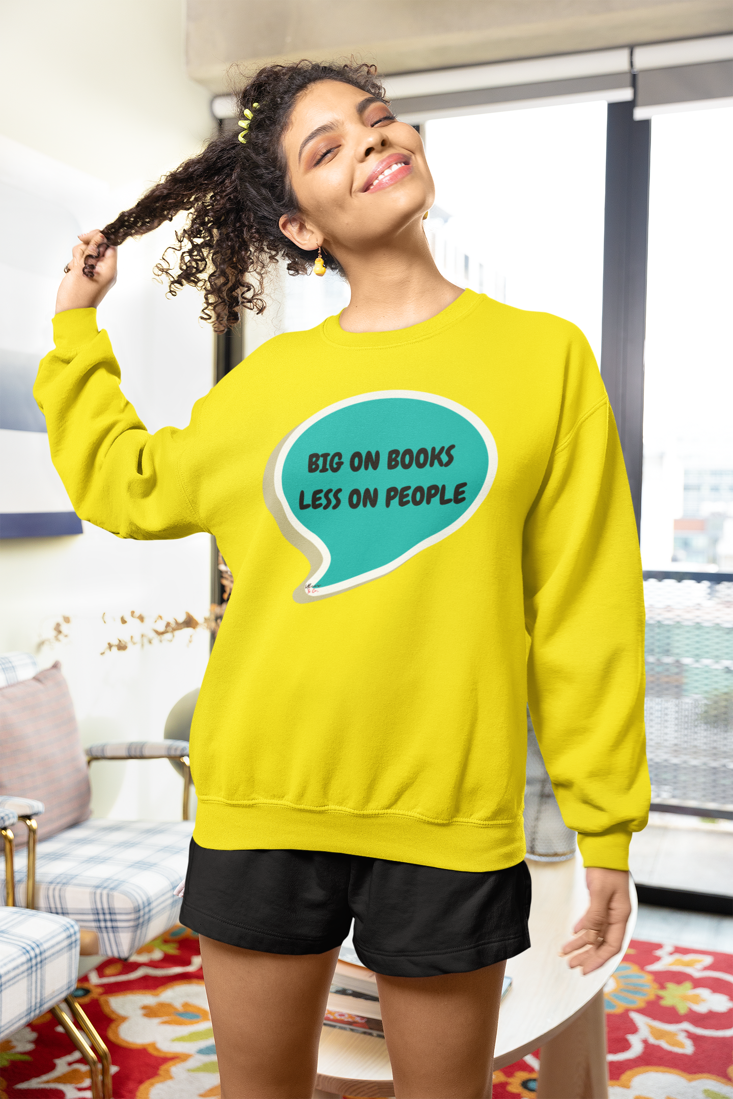 BIG ON BOOKS LESS ON PEOPLE IN SPEECH BUBBLE UNISEX PULLOVER CREWNECK SWEATSHIRT GIFT SWEATSHIRT FOR WOMEN SWEATER FOR MEN SARCASTIC SWEATSHIRT FUNNY SAYINGS SWEATERS