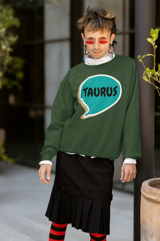 TAURUS ZODIAC SIGN IN SPEECH BUBBLE SWEATSHIRT PULLOVER SWEATER BIRTHDAY TAURUS SIGN FOR GIFT HOROSCOPE TAURUS SIGN UNISEX CREWNECK SWEATSHIRT