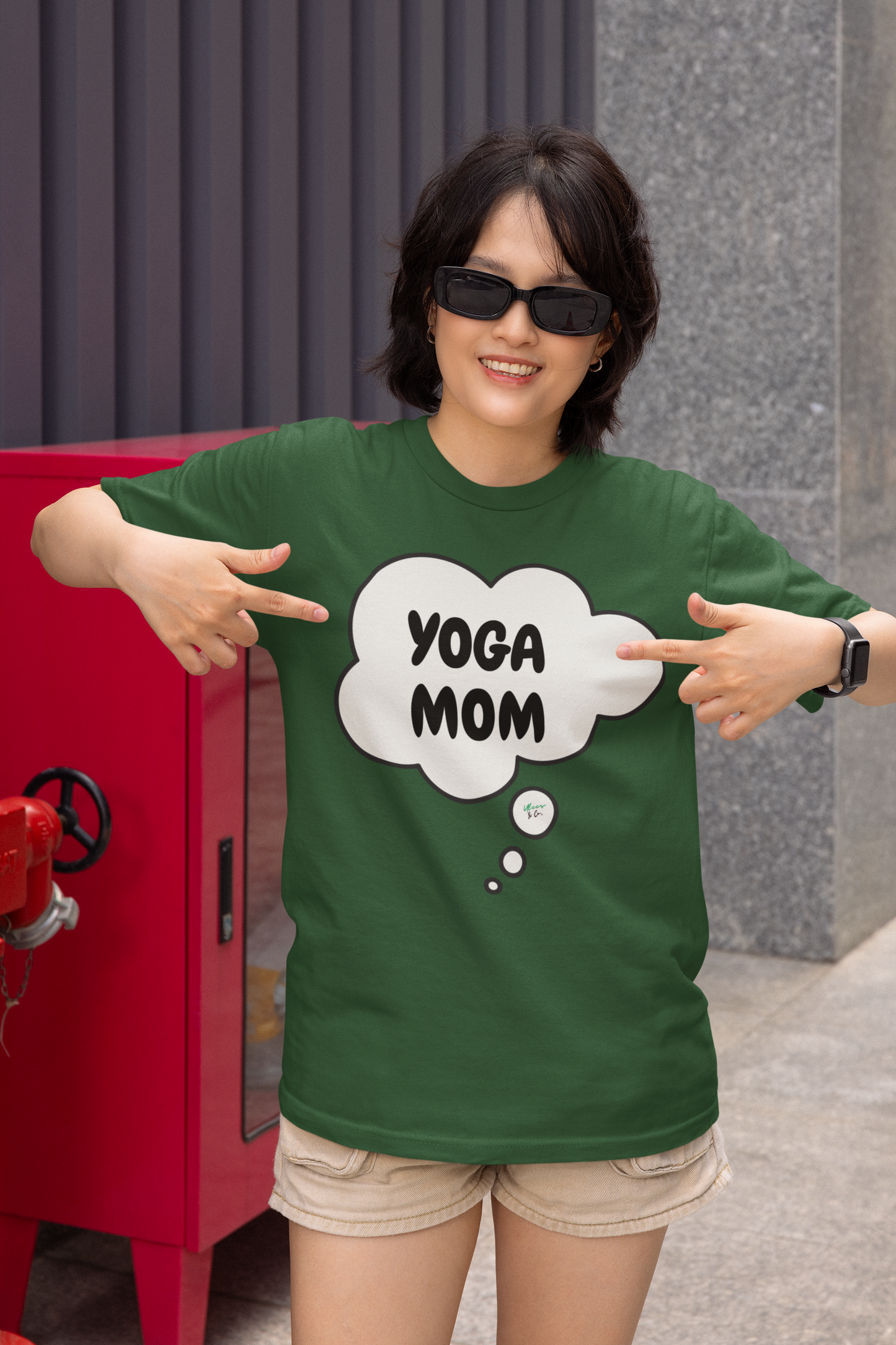 YOGA MOM T-SHIRT MOM TEE FOR MOM'S GRAPHIC UNISEX T-SHIRT YOGA BIRTHDAY TEE FOR MOTHERS IN THOUGHT BUBBLE EXERCISE SHIRTS FOR WOMEN TEE FOR MOM UNIQUE GIFT FOR HER GIFT FOR MOM