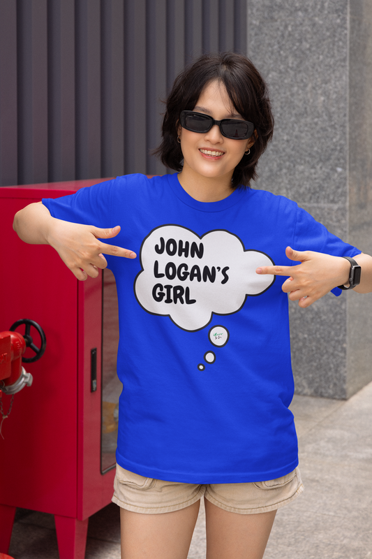 JOHN LOGAN'S GIRL T-SHIRT HOCKEY PLAYER UNIQUE GRAPHIC UNISEX THOUGHT BUBBLE SHIRT STREETWEAR FASHION OFF CAMPUS TEES OFF CAMPUS SERIES FOR HOCKEY TEAM FANS T-SHIRT GARRETT GRAHAM CHARACTER TEES GIFTS FOR WOMEN
