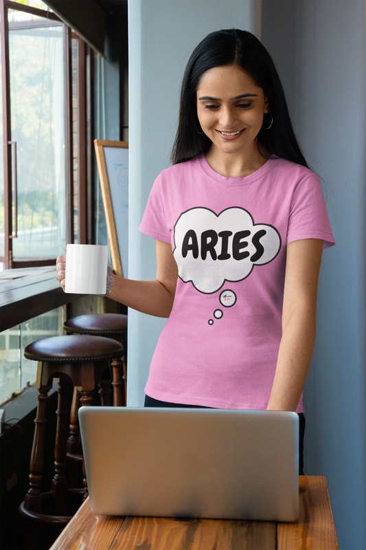 ARIES ZODIAC SIGN T-SHIRT IN THOUGHT BUBBLE ARIES HOROSCOPE ASTRONOMY SIGN UNISEX T SHIRT ARIES BIRTHDAY SIGN ARIES SEASON TSHIRT GIFT FOR AN ARIES