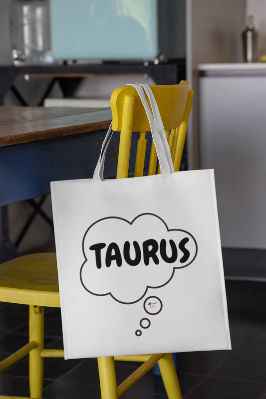 TAURUS ZODIAC SIGN TOTE BAG BIRTHDAY GIFT IN THOUGHT BUBBLE COTTON CANVAS TOTE BAG TAURUS HOROSCOPE ZODIAC SIGN TOTE BAG GIFT