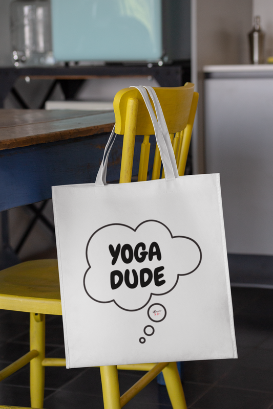 YOGA DUDE TOTE BAG GIFT IN THOUGHT BUBBLE COTTON CANVAS TOTE BAG FOR YOGI GIFT FOR YOGA WORKOUT