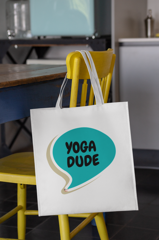 YOGA DUDE TOTE BAG IN SPEECH BUBBLE GIFT COTTON CANVAS TOTE BAG FOR YOGA CLASS YOGA GIFT YOGA LOVER