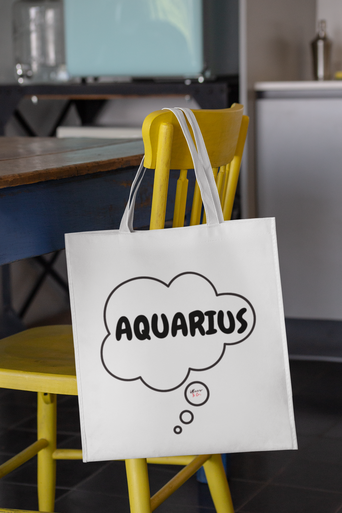 AQUARIUS ZODIAC SIGN COTTON CANVAS TOTE BAG IN THOUGHT BUBBLE AQUARIUS HOROSCOPE ASTRONOMY SIGN TOTE BAG