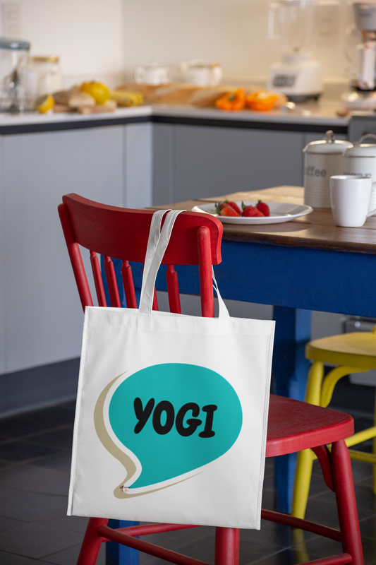 YOGI TOTE BAG GIFT FOR YOGA LOVER COTTON CANVAS TOTE BAG IN SPEECH BUBBLE FOR YOGA WORKOUTS