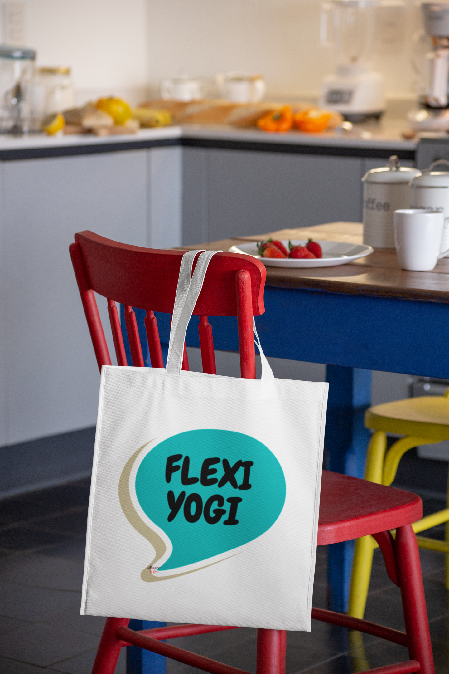 FLEXI YOGI TOTE BAG IN SPEECH BUBBLE COTTON CANVAS TOTE BAG FOR WORKOUT GIFT FOR YOGA