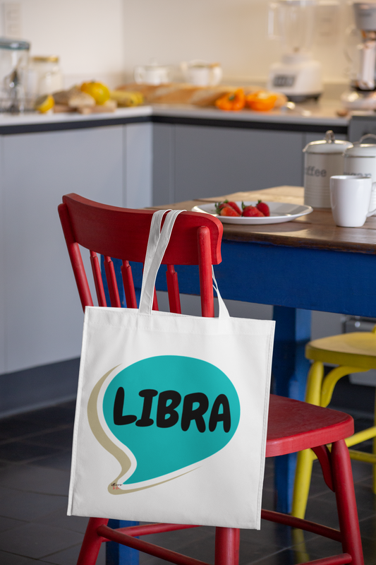 LIBRA ZODIAC SIGN TOTE BAG FOR BIRTHDAY GIFT LIBRA HOROSCOPE ZODIAC SIGN COTTON CANVAS TOTE BAG IN SPEECH BUBBLE FOR LIBRA ZODIAC SIGN