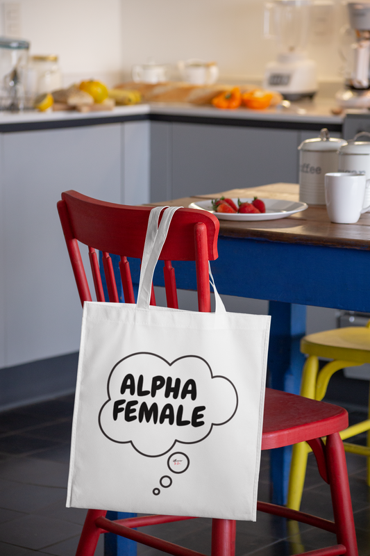 ALPHA FEMALE TOTE BAG INSPIRATIONAL SAYING ON TOTE BAG GIFT FOR MOTIVATION ALPHA FEMALE IN THOUGHT BUBBLE TOTE BAG GIFTS MENTAL AWARENESS PHRASE COTTON CANVAS BAG