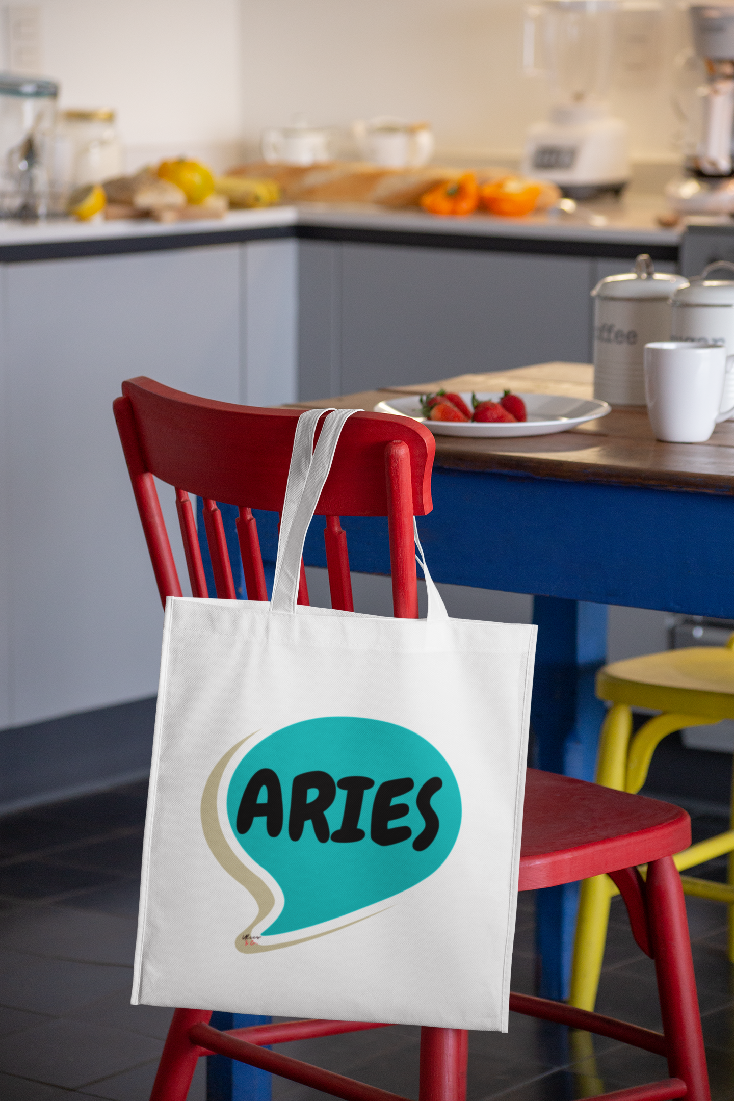 ARIES ZODIAC SIGN TOTE BAG COTTON CANVAS TOTE BAG IN SPEECH BUBBLE ARIES HOROSCOPE SIGN TOTE BAG