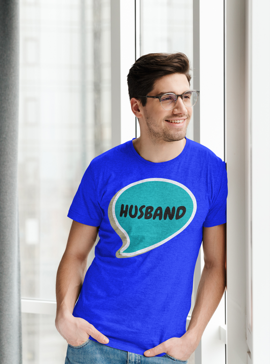 HUSBAND T-SHIRT IN SPEECH BUBBLE UNISEX TSHIRT FOR HUSBAND WEDDING GIFT FOR GROOM T SHIRT FOR FIANCÉ BACHELOR PARTY GIFT