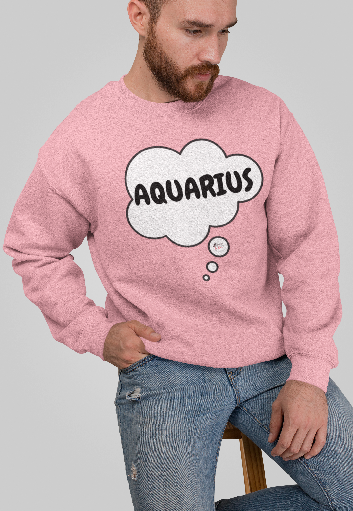 AQUARIUS ZODIAC SIGN IN THOUGHT BUBBLE UNISEX PULLOVER CREWNECK SWEATSHIRT GIFT FOR WOMEN BIRTHDAY AQUARIUS SIGN SWEATSHIRT GIFT FOR MEN HOROSCOPE AQUARIUS SIGN SWEATER