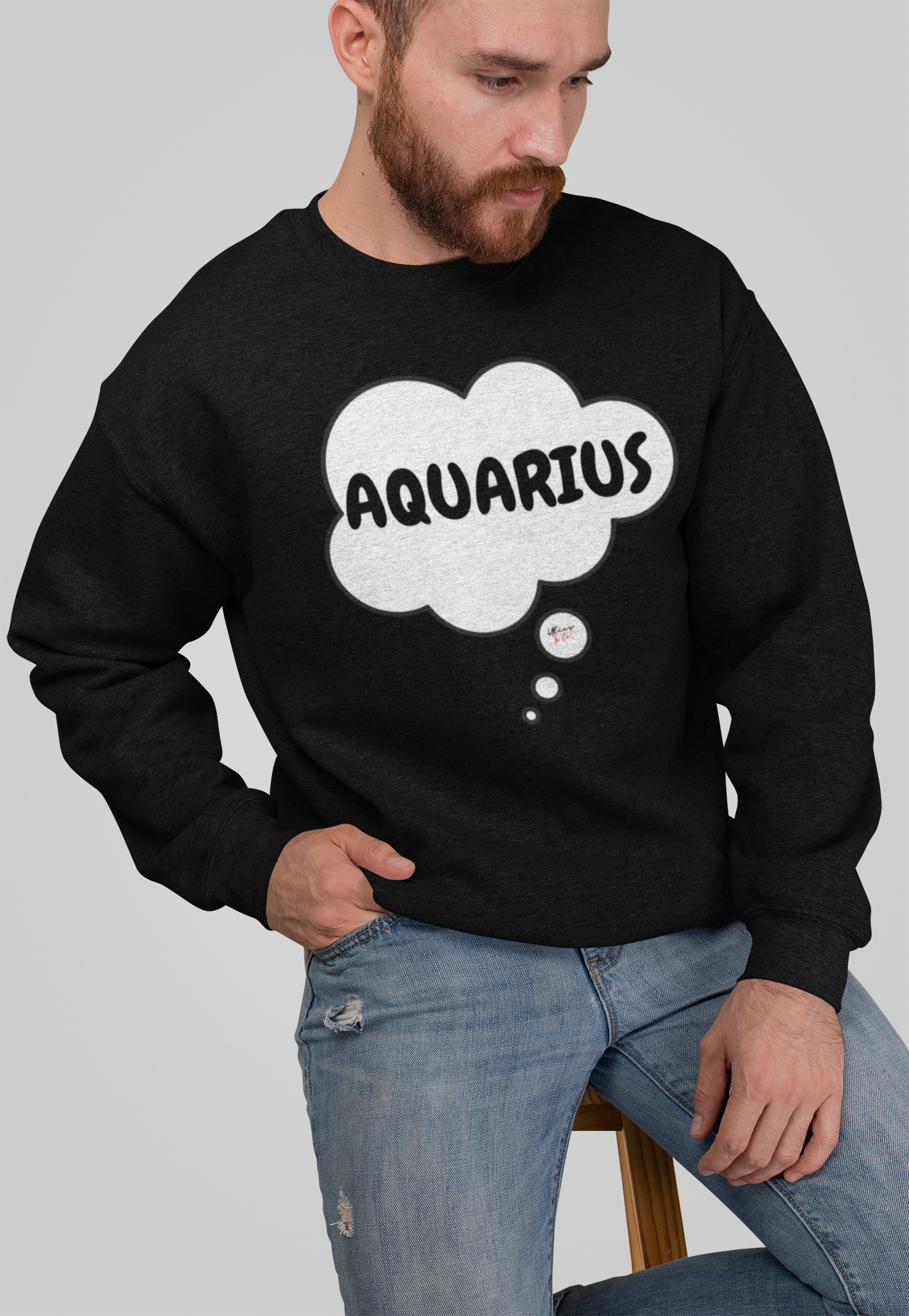 AQUARIUS ZODIAC SIGN IN THOUGHT BUBBLE UNISEX PULLOVER CREWNECK SWEATSHIRT GIFT FOR WOMEN BIRTHDAY AQUARIUS SIGN SWEATSHIRT GIFT FOR MEN HOROSCOPE AQUARIUS SIGN SWEATER