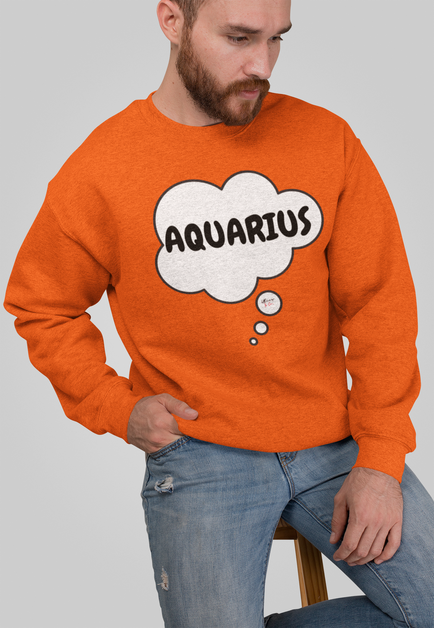 AQUARIUS ZODIAC SIGN IN THOUGHT BUBBLE UNISEX PULLOVER CREWNECK SWEATSHIRT GIFT FOR WOMEN BIRTHDAY AQUARIUS SIGN SWEATSHIRT GIFT FOR MEN HOROSCOPE AQUARIUS SIGN SWEATER