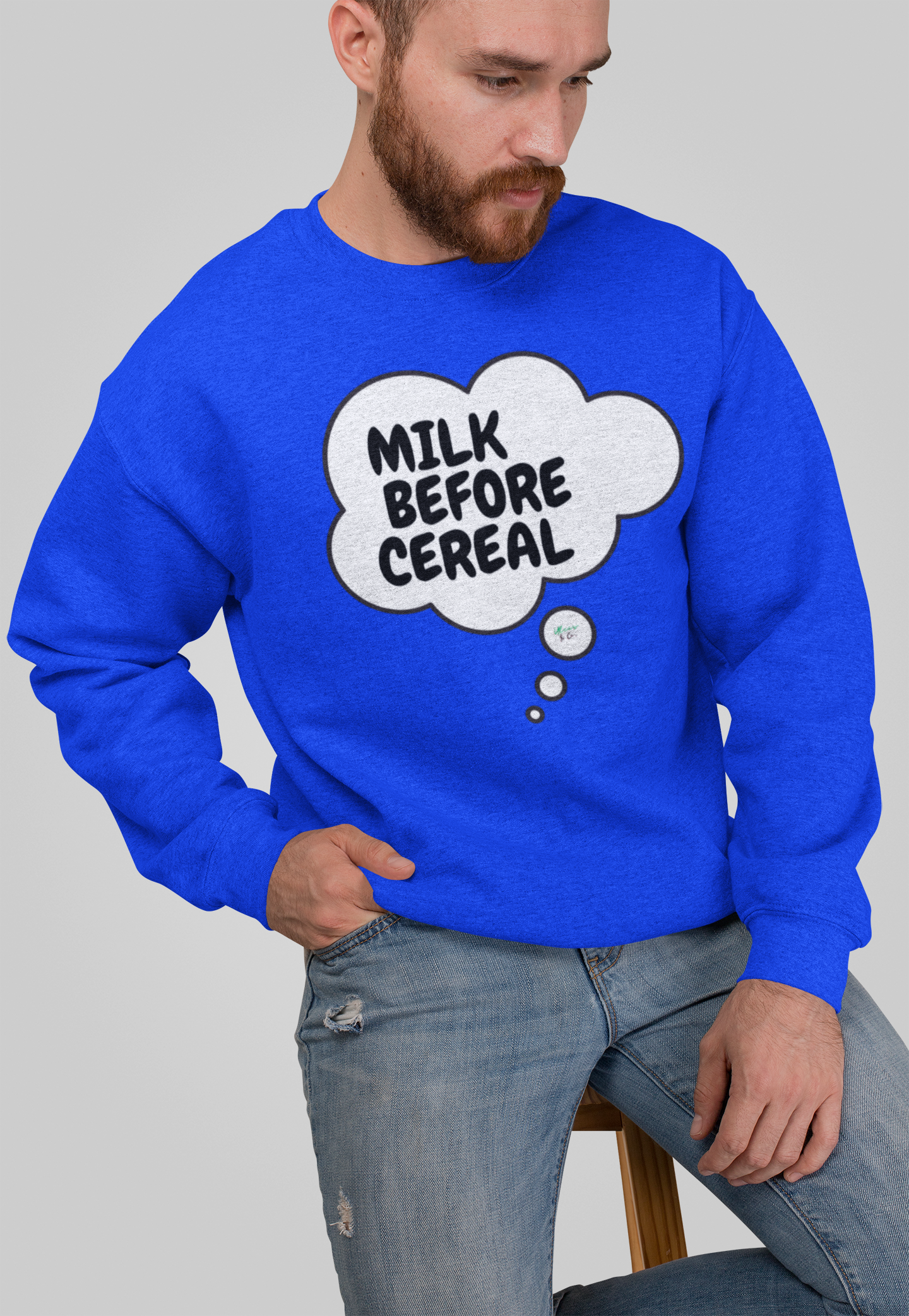 MILK BEFORE CEREAL SWEATSHIRT IN THOUGHT BUBBLE UNIQUE GRAPHIC UNISEX CREWNECK PULLOVER STREETWEAR FASHION SWEATSHIRT BREAKFAST FOODS SWEATER SWEATSHIRTS CEREAL SWEATSHIRTS FOR WOMEN SWEATSHIRTS FOR MEN GIFT IDEAS FOR WOMEN MEN'S WEAR WOMEN'S WEAR