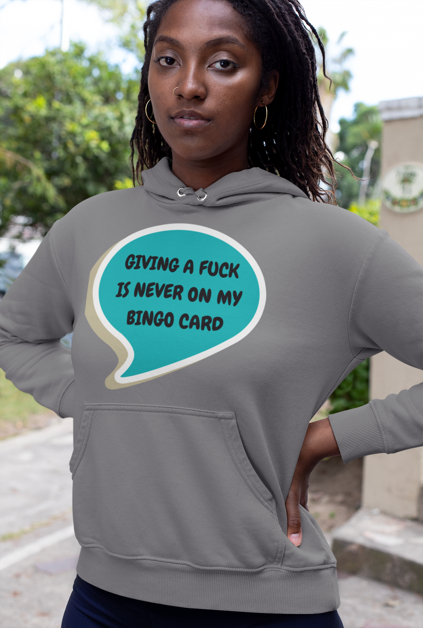 GIVING A FUCK IS NEVER ON MY BINGO CARD IN SPEECH BUBBLE PULLOVER HOODIE UNISEX PULLOVER HOODIE GIFT IDEAS HOODIE FOR WOMEN PULLOVER HOODIE FOR MEN FUNNY SAYINGS HOODIE SARCASTIC SAYINGS HOODIES