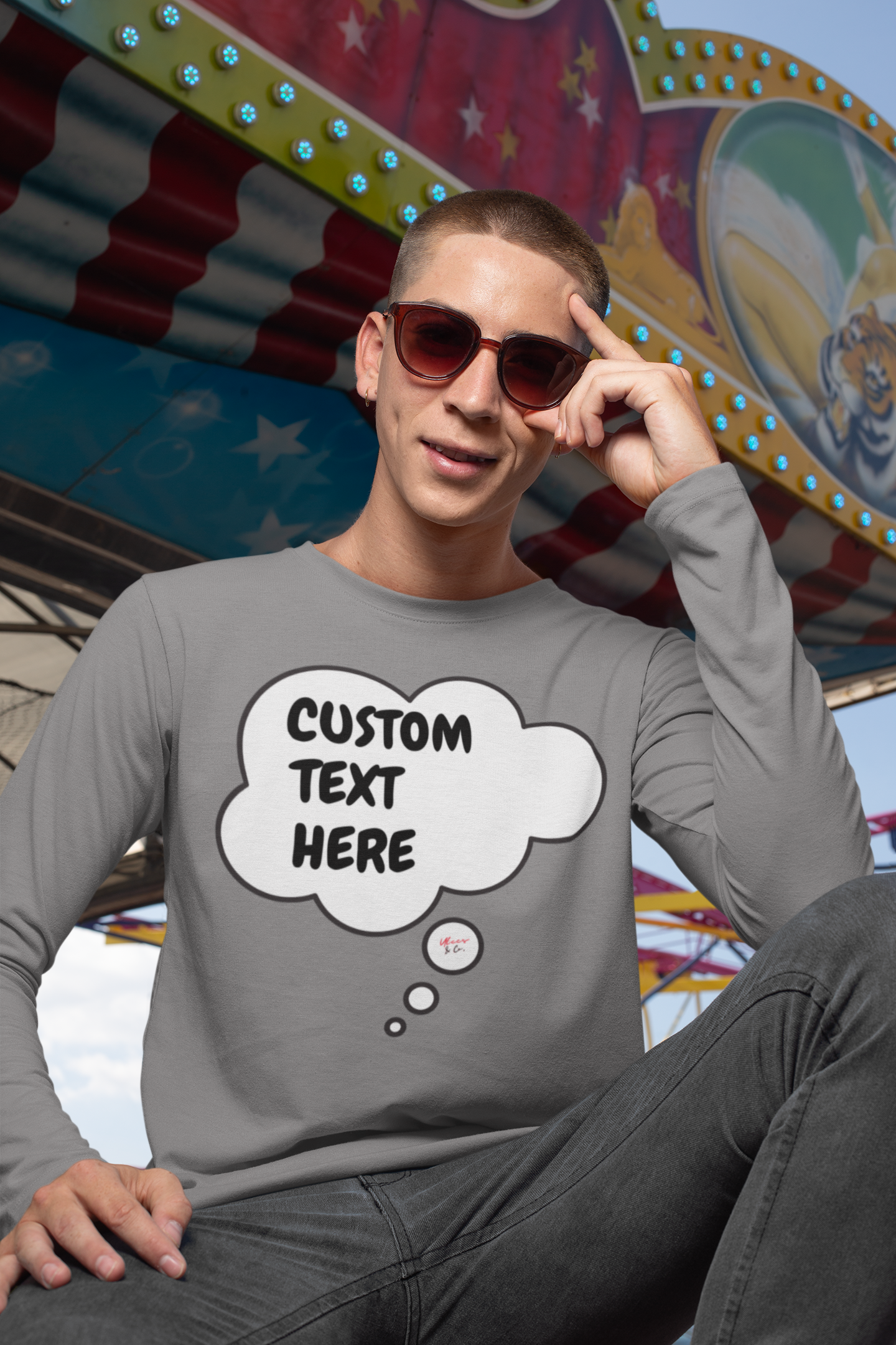 PERSONALIZED CUSTOM MAKE IT A PERSONAL GIFT THOUGHT BUBBLE UNISEX LONG SLEEVE TOP CUSTOM LONG SLEEVE SHIRT FOR HIM CUSTOMIZE LONG SLEEVE FOR HER GIFT