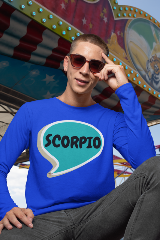 SCORPIO ZODIAC SIGN LONG SLEEVE IN SPEECH BUBBLE SCORPIO HOROSCOPE BIRTHDAY SIGN GIFT FOR BIRTHDAY SCORPIO SEASON SCORPIO ASTROLOGY SIGN LONG SLEEVE TOP