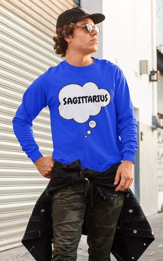 SAGITTARIUS ZODIAC SIGN LONG SLEEVE IN THOUGHT BUBBLE SAGITTARIUS HOROSCOPE BIRTHDAY SIGN GIFT FOR BIRTHDAY SAGITTARIUS SEASON SAGITTARIUS ASTROLOGY SIGN LONG SLEEVE TOP