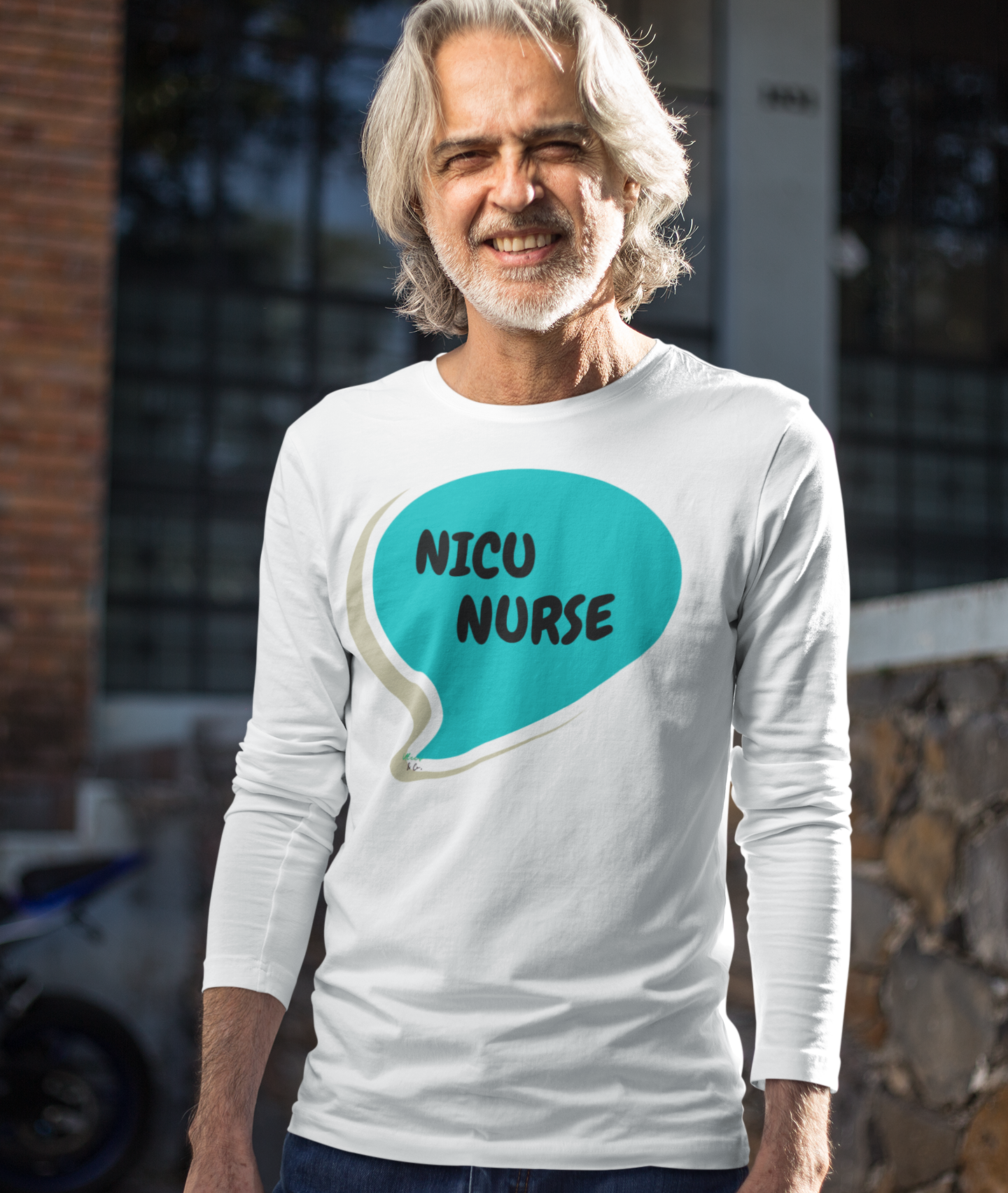 NICU NURSE LONG SLEEVE SHIRT IN SPEECH BUBBLE GRAPHIC UNISEX LONG SLEEVE OCCUPATION CLOTHING TOP JOB LONG SLEEVE SHIRTS GIFTS FOR WOMEN GIFTS FOR MEN OCCUPATION LONG SLEEVESHIRTS FOR NURSE