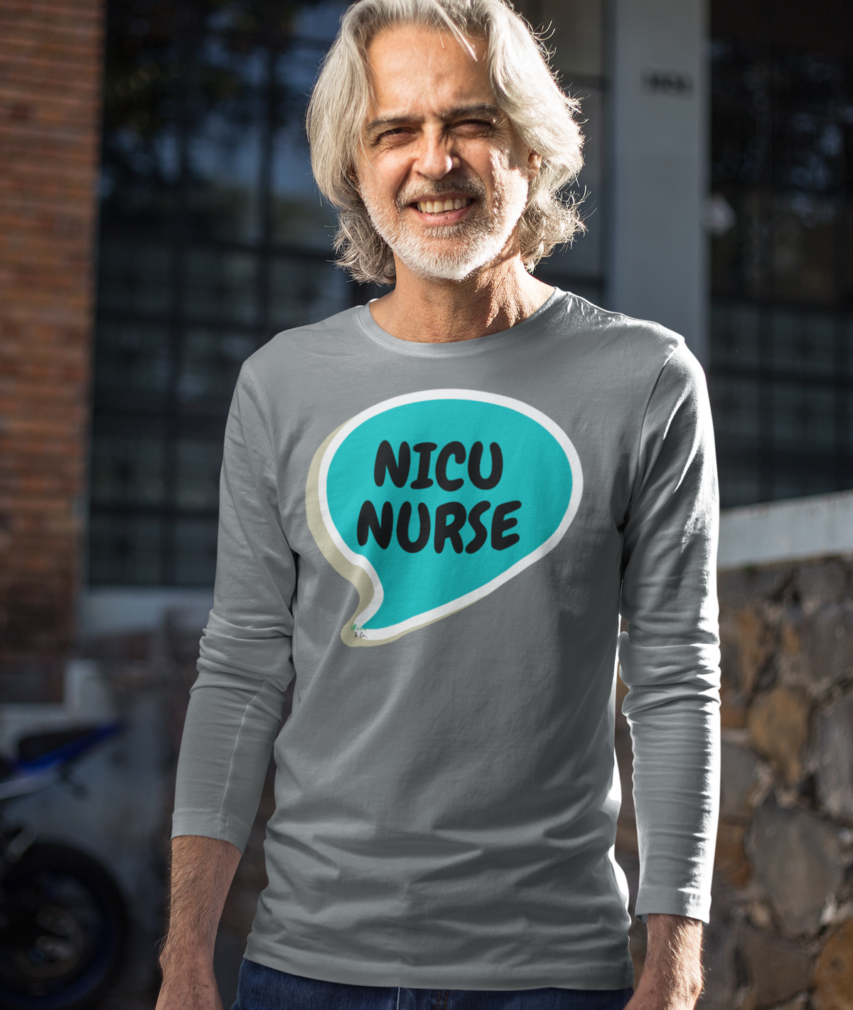 NICU NURSE LONG SLEEVE SHIRT IN SPEECH BUBBLE GRAPHIC UNISEX LONG SLEEVE OCCUPATION CLOTHING TOP JOB LONG SLEEVE SHIRTS GIFTS FOR WOMEN GIFTS FOR MEN OCCUPATION LONG SLEEVESHIRTS FOR NURSE