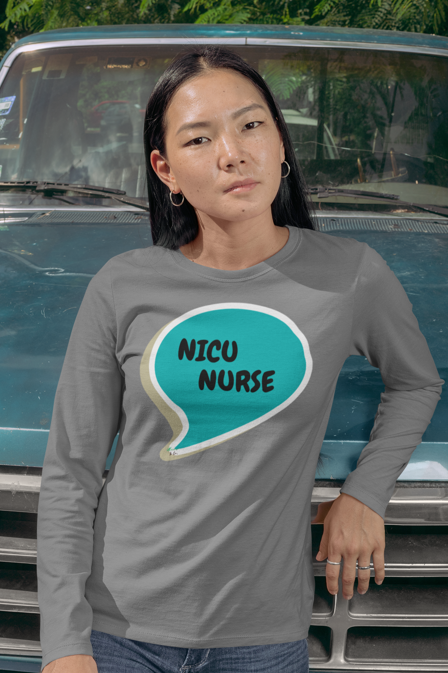 NICU NURSE LONG SLEEVE SHIRT IN SPEECH BUBBLE GRAPHIC UNISEX LONG SLEEVE OCCUPATION CLOTHING TOP JOB LONG SLEEVE SHIRTS GIFTS FOR WOMEN GIFTS FOR MEN OCCUPATION LONG SLEEVESHIRTS FOR NURSE
