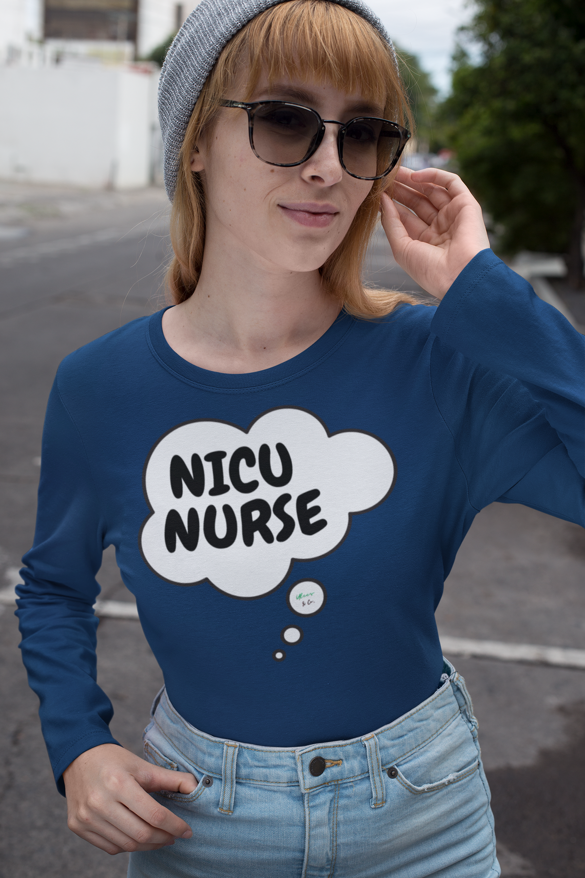 NICU NURSE LONG SLEEVE SHIRT IN THOUGHT BUBBLE GRAPHIC UNISEX LONG SLEEVE OCCUPATION CLOTHING TOP JOB LONG SLEEVE SHIRTS GIFTS FOR WOMEN GIFTS FOR MEN OCCUPATION LONG SLEEVE NURSE SHIRTS