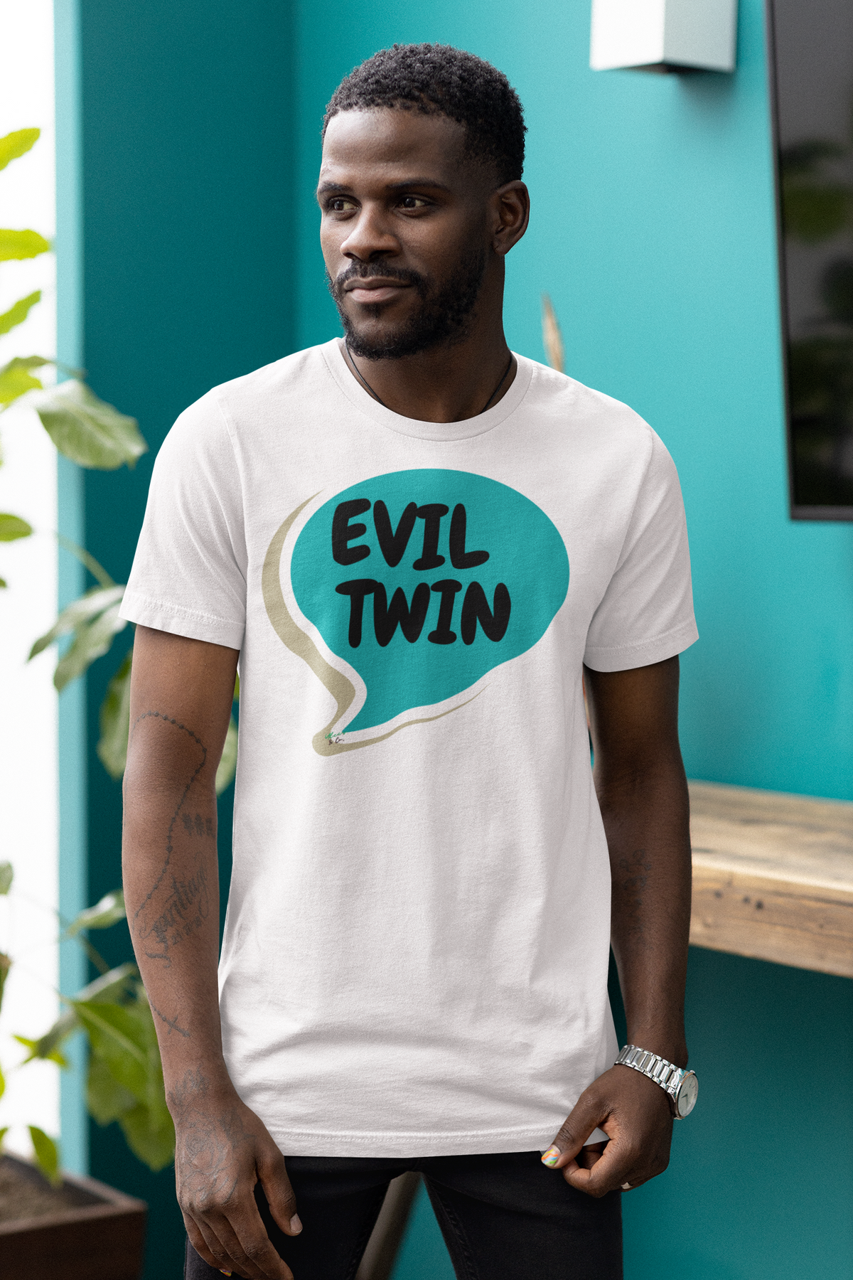 EVIL TWIN T-SHIRT UNIQUE GRAPHIC UNISEX SPEECH BUBBLE DESIGN SHIRT STREETWEAR FASHION FUNNY SAYINGS TEES SARCASTIC SAYINGS T-SHIRT HILARIOUS SHIRTS SARCASM TEES BIRTHDAY GIFTS FOR WOMEN GIFT FOR MEN CLOTHING BRAND