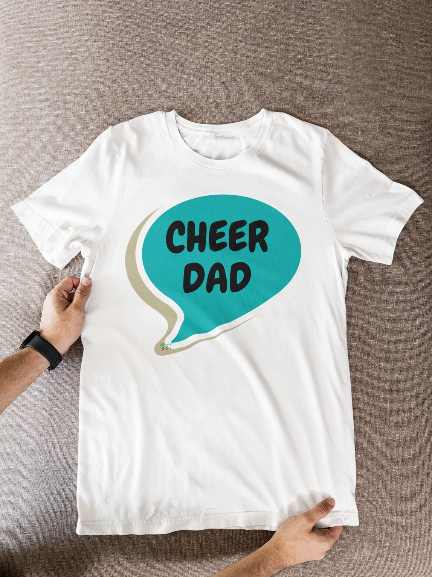 CHEERLEADING SHIRTS DAD TSHIRT FOR CHEER FANS T-SHIRTS UNIQUE GRAPHIC UNISEX TEES IN SPEECH BUBBLE DESIGN FIRST TIME DAD T-SHIRT CHEER FANS TEES FATHER'S DAY GIFT FOR MEN SHIRTS GIFTS FOR NEW FATHER TSHIRTS GIFTS FOR MEN CELEBRATION GIFTS FOR DAD