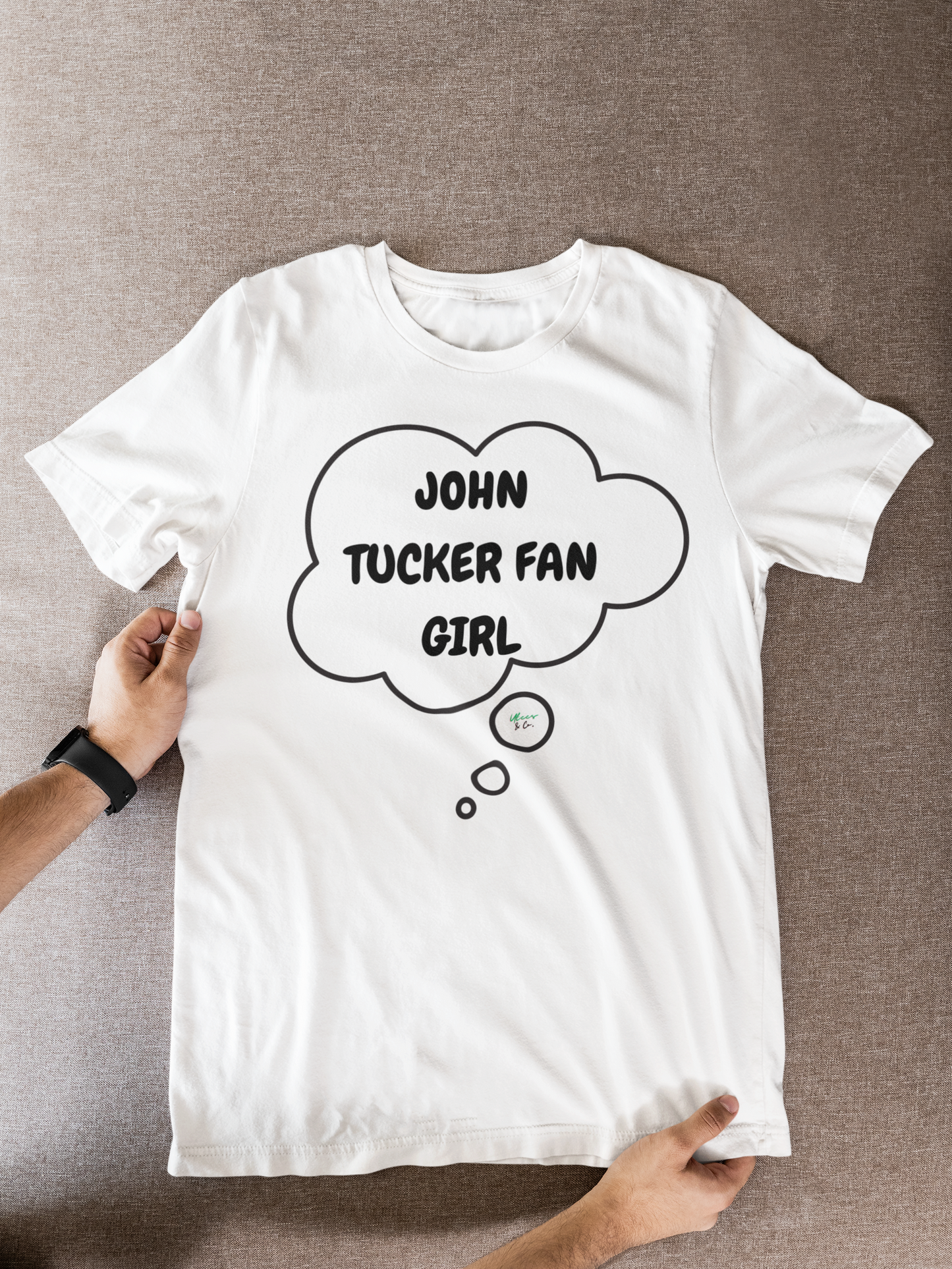 JOHN TUCKER FAN GIRL T-SHIRT HOCKEY PLAYER UNIQUE GRAPHIC UNISEX THOUGHT BUBBLE SHIRT STREETWEAR FASHION OFF CAMPUS TEES OFF CAMPUS SERIES HOCKEY TEAM TEES BIRTHDAY GIFTS FOR WOMEN GIFT FOR MEN