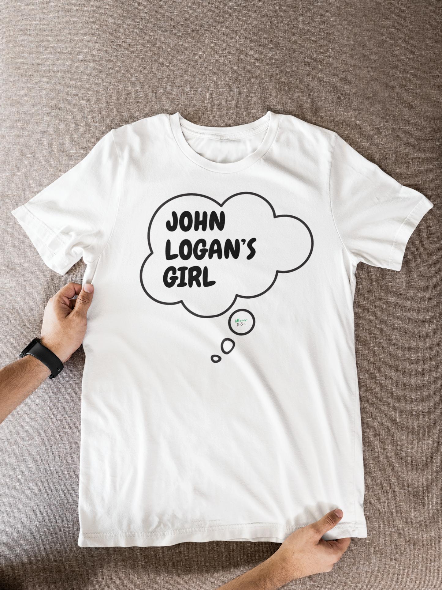 JOHN LOGAN'S GIRL T-SHIRT HOCKEY PLAYER UNIQUE GRAPHIC UNISEX THOUGHT BUBBLE SHIRT STREETWEAR FASHION OFF CAMPUS TEES OFF CAMPUS SERIES FOR HOCKEY TEAM FANS T-SHIRT GARRETT GRAHAM CHARACTER TEES GIFTS FOR WOMEN