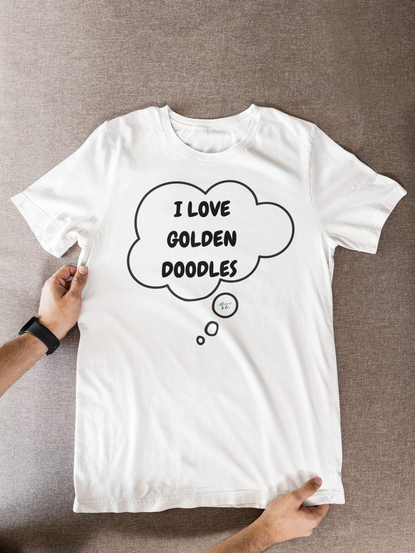 I LOVE GOLDEN DOODLES T-SHIRT UNIQUE GRAPHIC UNISEX THOUGHT BUBBLE DESIGN SHIRT STREETWEAR FASHION PET GIFTS DOG MOM TEE SHIRTS FOR WOMEN DOG DAD GIFT FOR MEN CLOTHING BRAND PET PARENTS