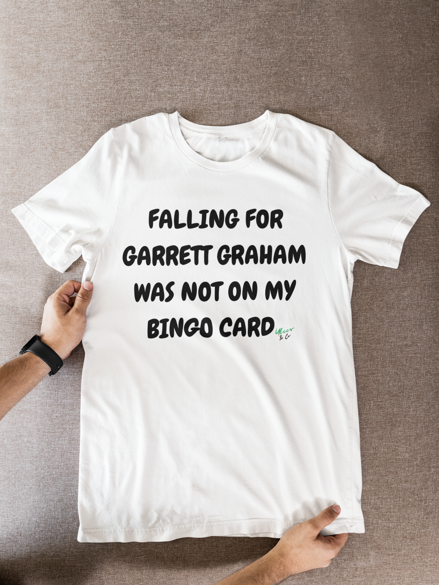 FALLING FOR GARRETT GRAHAM WAS NOT ON MY BINGO CARD T-SHIRT HOCKEY PLAYER UNIQUE GRAPHIC UNISEX TEXT ONLY DESIGN SHIRT STREETWEAR FASHION OFF CAMPUS TEES OFF CAMPUS SERIES FOR HOCKEY TEAM FANS T-SHIRT GARRETT GRAHAM CHARACTER TEES GIFTS FOR WOMEN