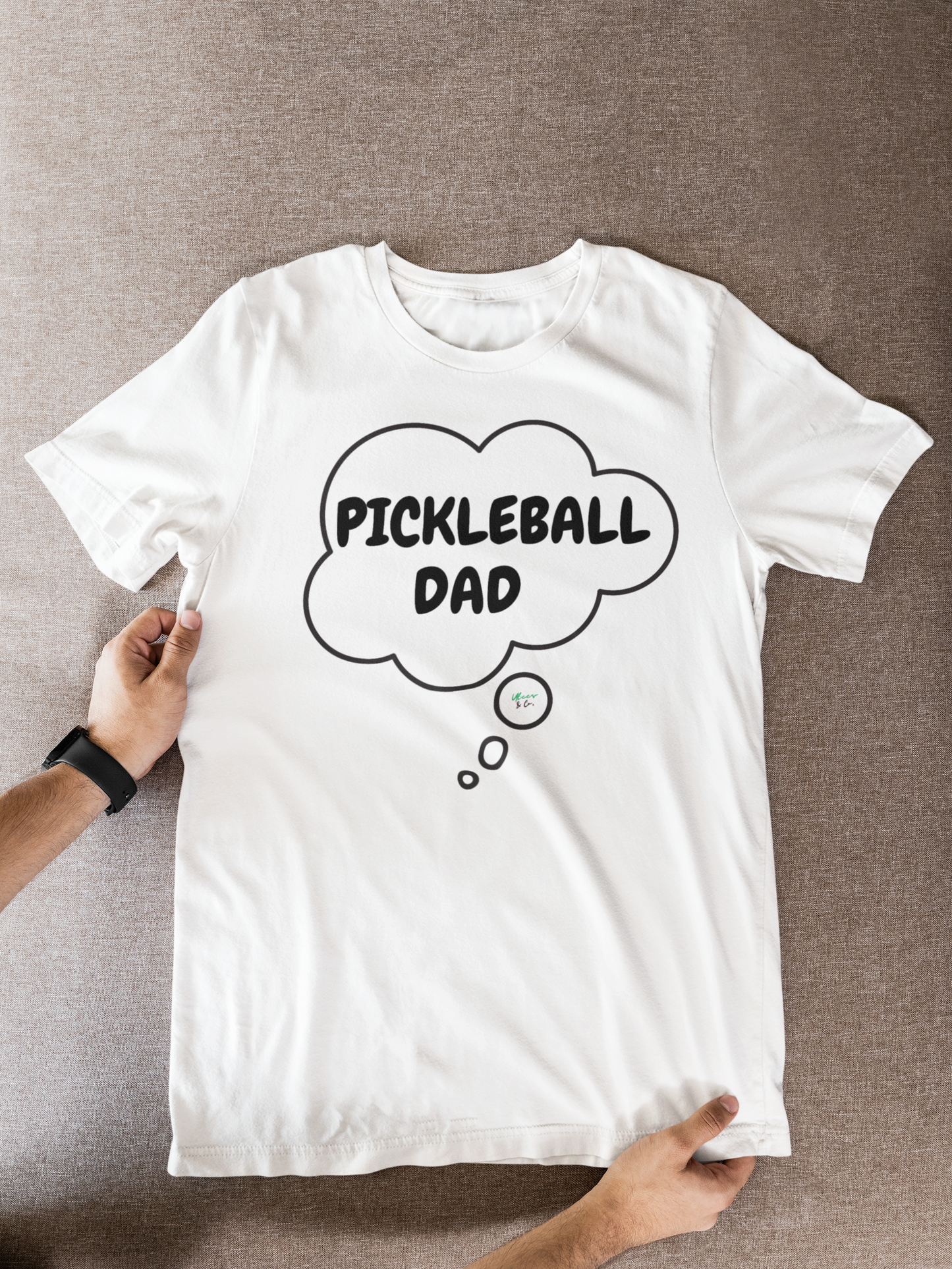 PICKLEBALL DAD IN THOUGHT BUBBLE GRAPHIC UNISEX T-SHIRT PICKLEBALL SPORTS TEES GIFT FOR DAD TSHIRTS FOR MEN SHIRTS GIFTS FOR FATHER'S DAY TSHIRTS OUTDOOR SPORTS FOR MEN CELEBRATION DAD GIFTS