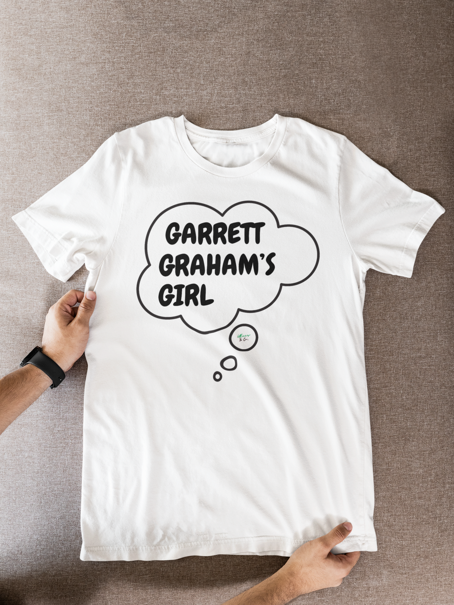GARRETT GRAHAM'S GIRL T-SHIRT HOCKEY PLAYER UNIQUE GRAPHIC UNISEX THOUGHT BUBBLE SHIRT STREETWEAR FASHION OFF CAMPUS TEES OFF CAMPUS SERIES FOR HOCKEY TEAM FANS T-SHIRT GARRETT GRAHAM CHARACTER TEES GIFTS FOR WOMEN