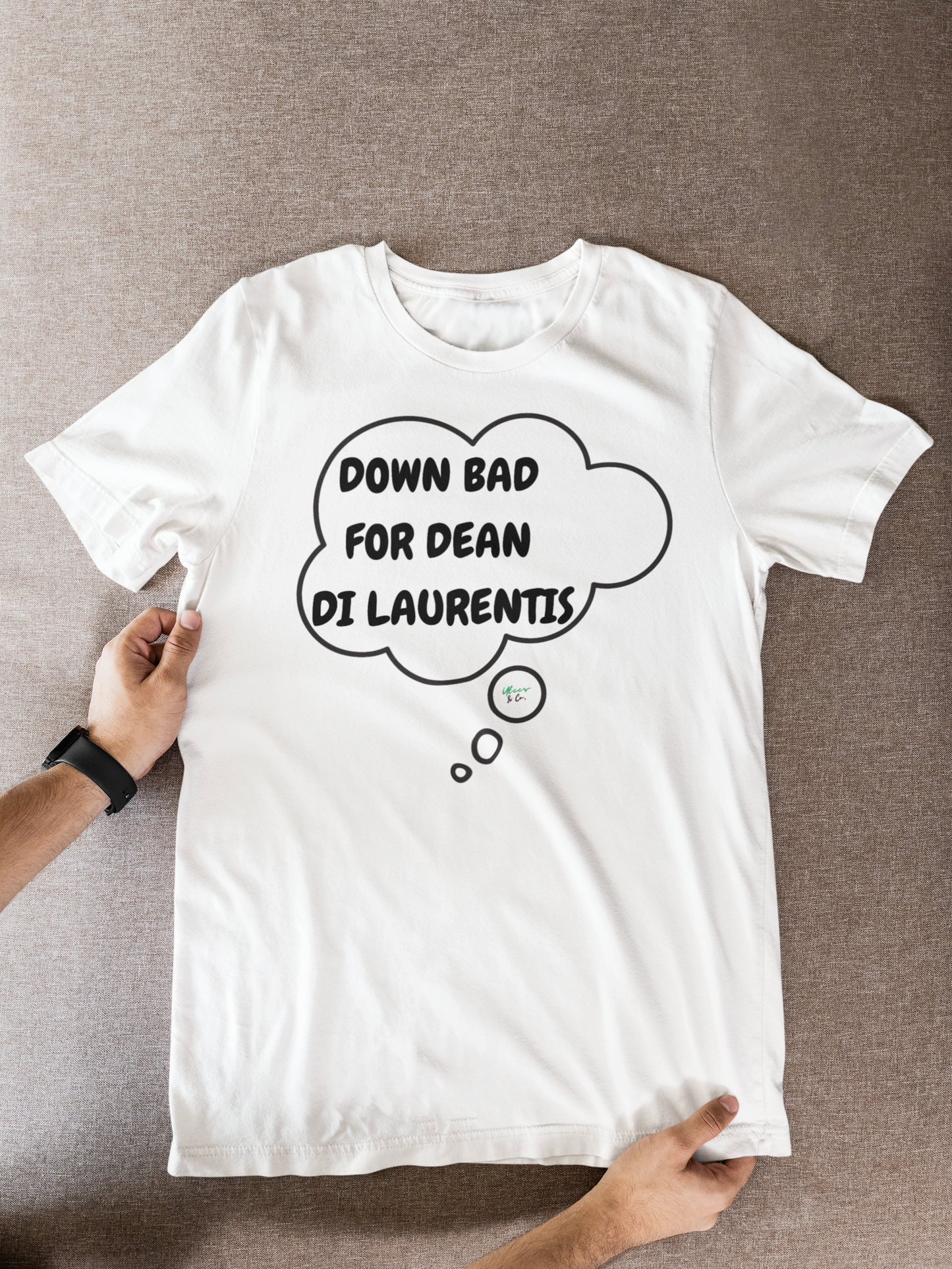 DOWN BAD FOR DEAN DI LAURENTIS T-SHIRT HOCKEY PLAYER UNIQUE GRAPHIC UNISEX THOUGHT BUBBLE SHIRT STREETWEAR FASHION OFF CAMPUS TEES OFF CAMPUS SERIES HOCKEY TEAM TEES BIRTHDAY GIFTS FOR WOMEN GIFT FOR MEN